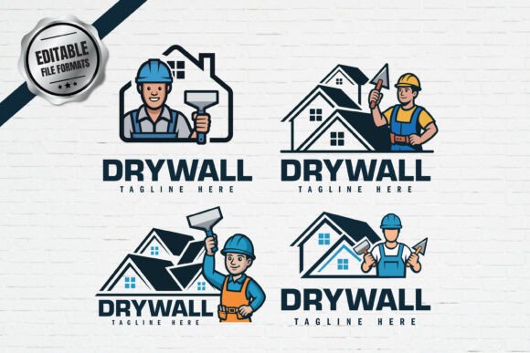 4 Professional Drywall Logo Bundle: Graphics & Logos