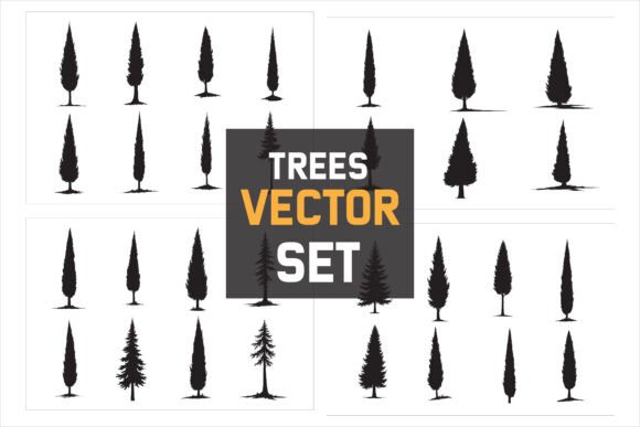 Cypress Tree Vector Silhouettes: Graphics for Crafts