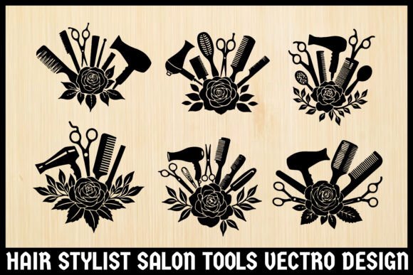Floral Hair Stylist Tools Vector Bundle: Graphics for Crafts