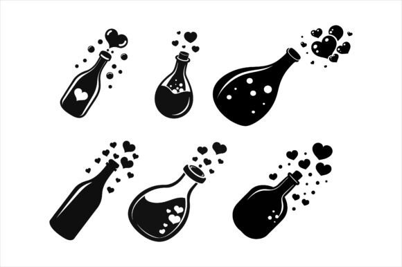 Heart Bubbles Bottle Icon: Graphics & Print Materials Mockups