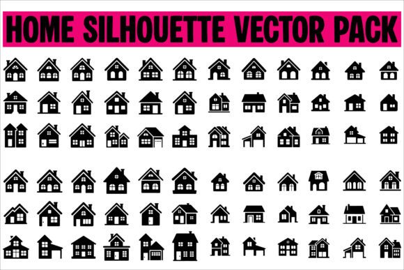 House Icons Black Silhouette Graphics for Crafts