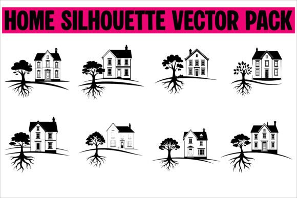 House with Tree Icons: Crafts & Graphics