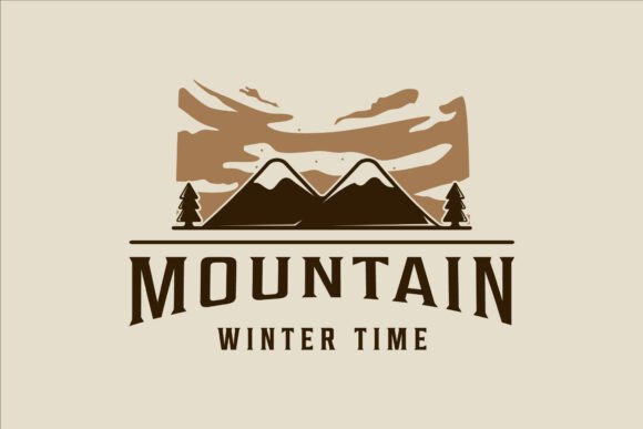Mountain at Winter Time Logo Vintage: Freebies Graphics