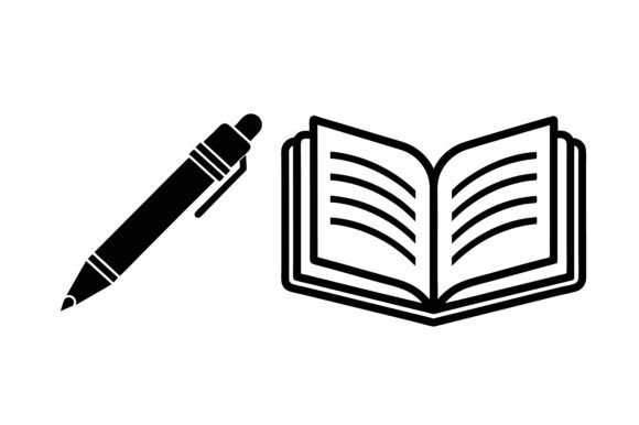 Pen and Book Silhouette Graphics for Print Materials Mockups