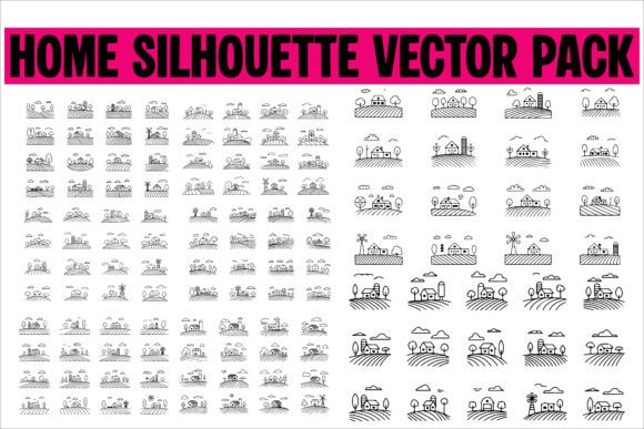 Reviewing House Icons Black Silhouette Vector Set9